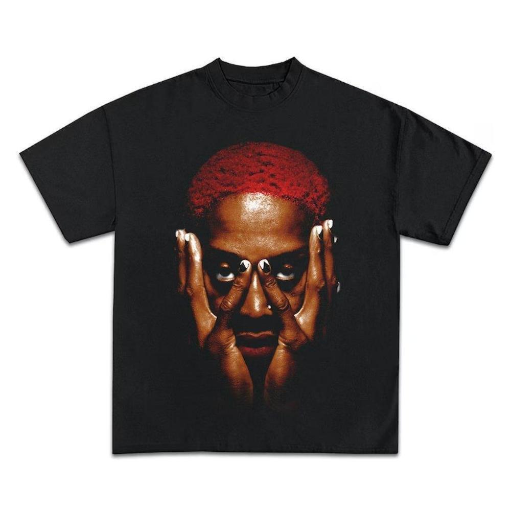 Dennis Rodman T-Shirt Red Rare Homage Vintage Rap Tee Hip Hop Style Chicago